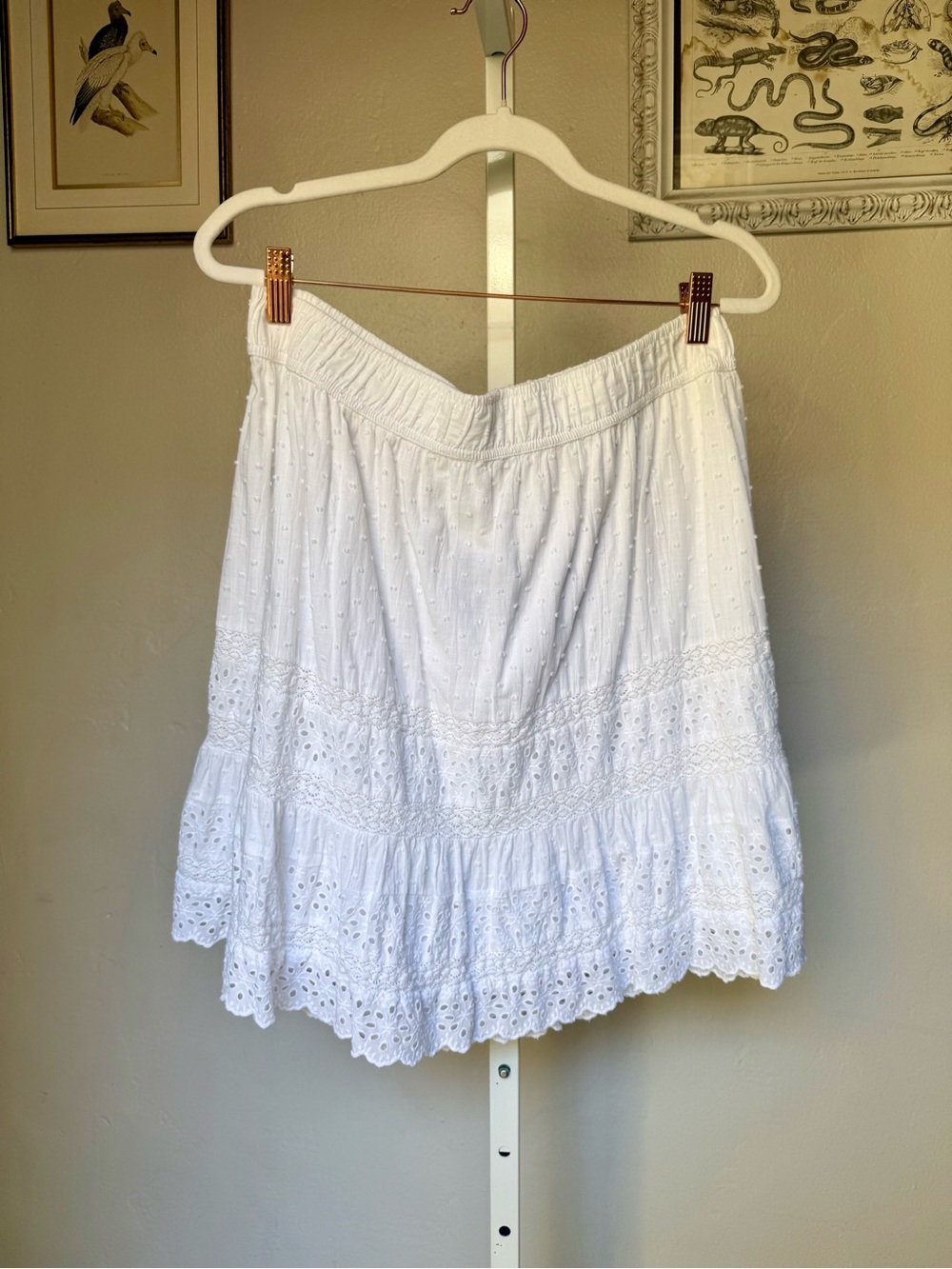 LOFT White Eyelet Tiered Mini Skirt 100% Cotton Size L